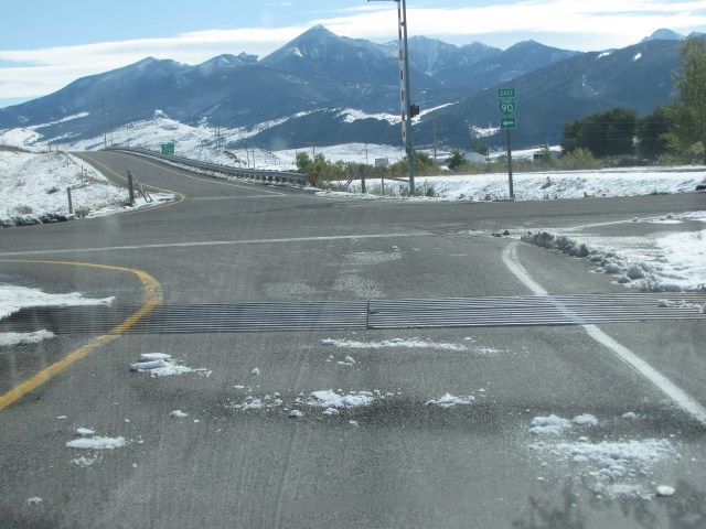 Cattle guard on the Livingston off-ramp - Livingston Peak dead center