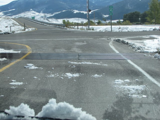 Cattle guard on the Livingston off-ramp